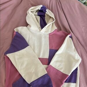 Urban Outfitters-Colorblock Hoodie in Pink, Purple, and Cream